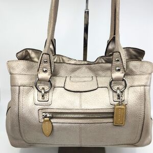 Coach Metallic Silver Shoulder Bag with Scalloped Edges